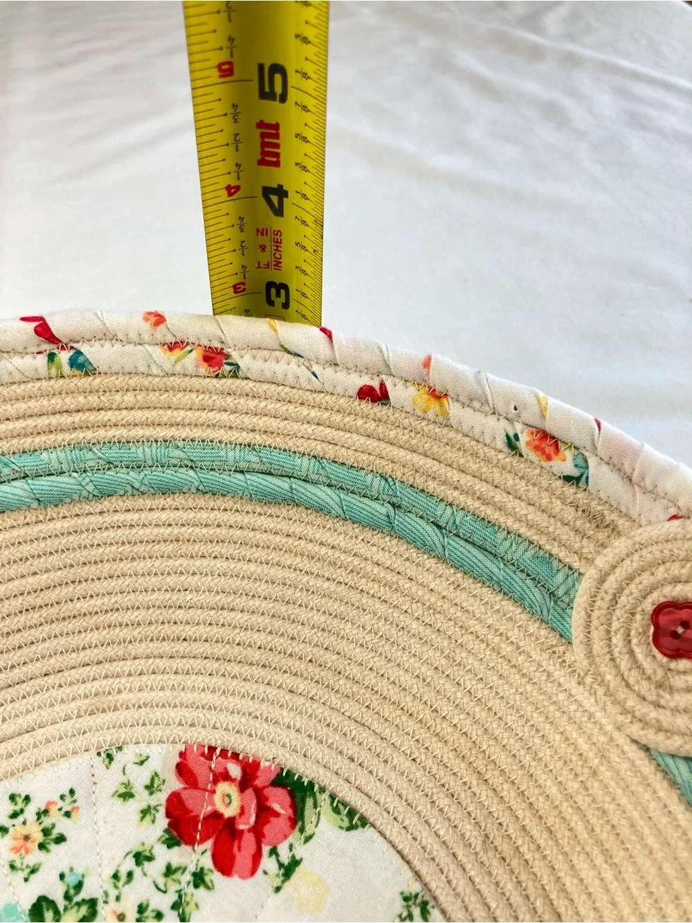Handcrafted Coiled Fabric Floral Rope Bowl Farmhouse Pioneer Woman